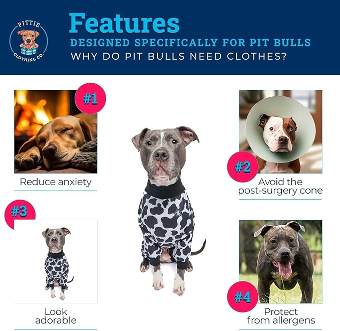 Pittie Clothing Pit Bull Dog Pajamas – Full Coverage Dog Onesie, Soft Pajama Outfit for Medium, Large, XL & XXL Breeds