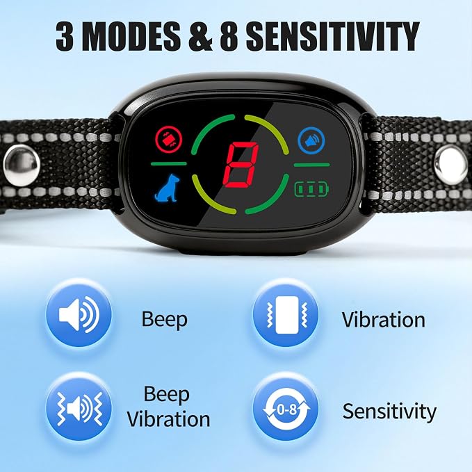 Dog Bark Collar 2 Pack, Smart Anti Barking Device, Dog Training Collar for Large Medium Small Dogs, Bark Collar with 3 Beep & Vibration Modes, 8 Sensitivity Levels (Black)