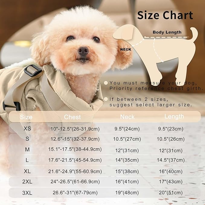 Dog Jacket with Harness,Fleece Lined Warm Puppy Coat for Winter,Soft Windproof Small Dog Vest,Khaki XS