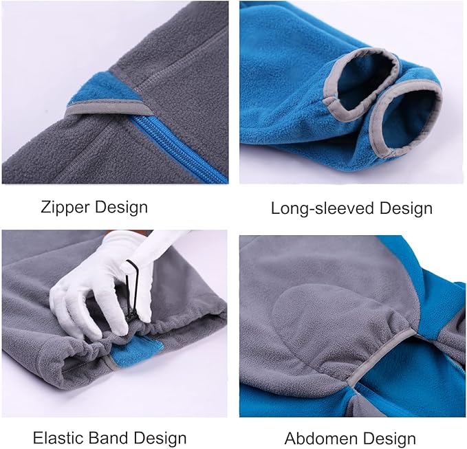 Dog Winter Coat for Large Medium Small Dogs, Warm Fleece High Collar Full Body Dog Jumpsuit Comfortable Onesie Apparel (Blue, 2X-Large)