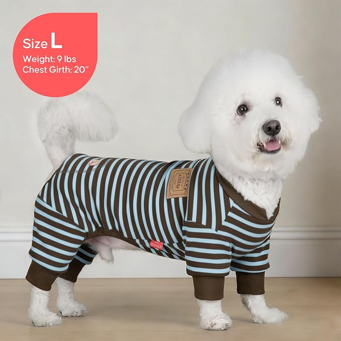 KYEESE Dog Pajamas, Comfy Soft Dog Pajamas for Small Dogs Pet Onesie, Fleece Pet Clothes Dogs PJS with 4 Legs, Stretchy Pets Sleepwear Pets Jumpsuit, Blue Striped, M