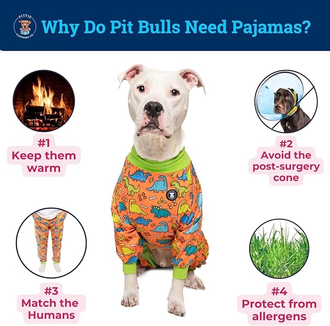 Pittie Clothing Pit Bull Dog Pajamas – Full Coverage Dog Onesie, Soft Pajama Outfit for Medium, Large, XL & XXL Breeds
