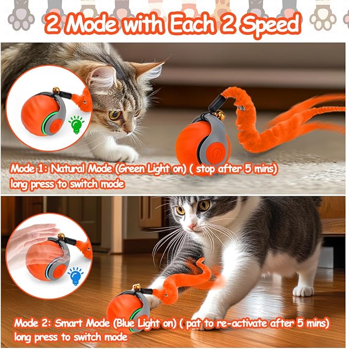 2PCS Interactive Cat Toy Ball, Rechargeable Cat Toys for Indoor Cats
