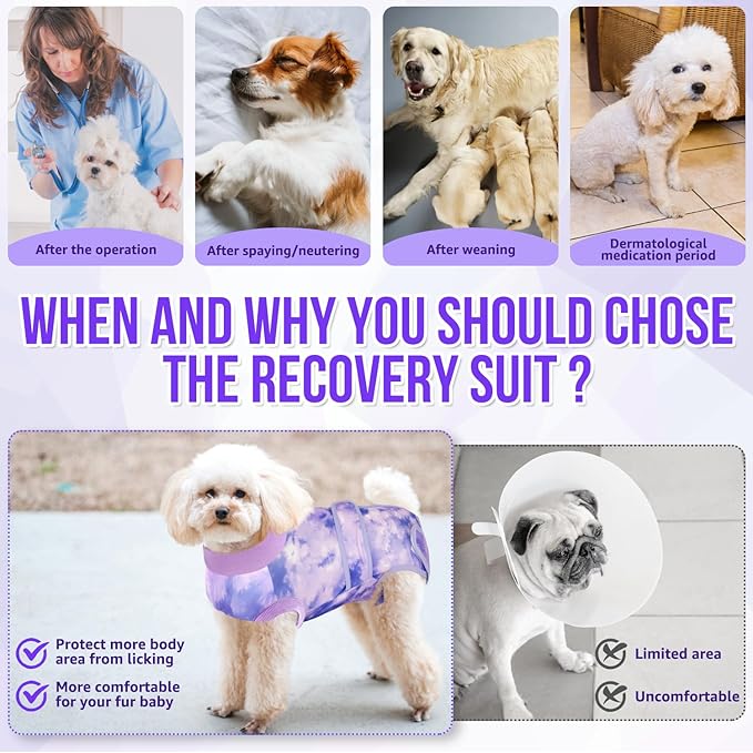 SlowTon Dog Surgery Recovery Suit - Zipper On Dog Onesies After Surgery for Female Male Dogs, Abdominal Wounds Bandages Cone/E-Collar Alternative Dogs Body Suit Shirt Anti-Licking (Purple,3XL)
