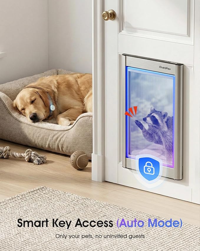 Automatic Dog Door, Aluminum Electronic Pet Door with Collar Sensor, Energy-Efficient Insulated for Interior/Exterior Doors, Featuring Secure Lock & Anti-Pinch Design-(Silver-Large)