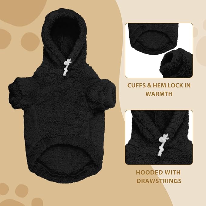 Fuzzy Dog Sweaters for Medium Dogs Dog Hoodie Sweater Clothes Warm Soft Cozy Pet Coats Hooded Sweatshirt Medium Pet Hoodie(Black-M)