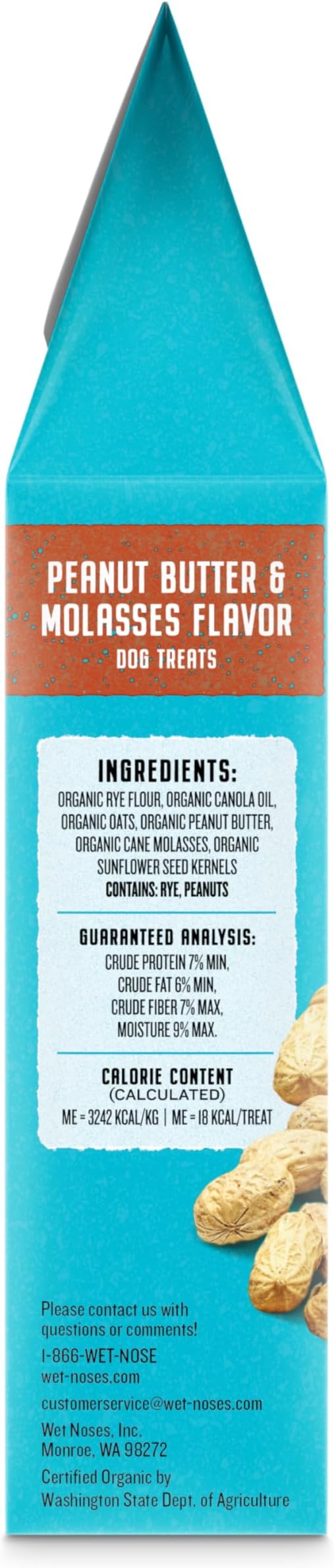 Wet Noses Organic Crunchy Dog Treats – All-Natural, Human-Grade, Non-GMO, Healthy Training & Delicious Snacks for Dogs, for All Dog Sizes & Breeds – Peanut Butter & Molasses, 14oz (2 Pack)