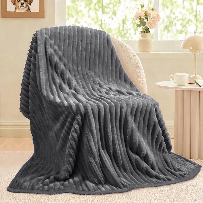 Luciphia Waterproof Dog Blanket for Large Dogs Ultra-Soft Calming Cut Pile Flannel Throw Durable & Warm Furniture Protection for Couch Bed Pet Blanket Machine Washable Stone Gray,L(65''x57'')