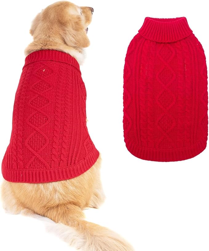 BINGPET Thermal Knitted Dog Sweater for Small Medium Large Dogs,Winter Dog Cat Coat Warm Sweartershirts Outfits,Classic Cable Knit Turtleneck Pullover Dog Jumper Coat Warm Sweartershirts