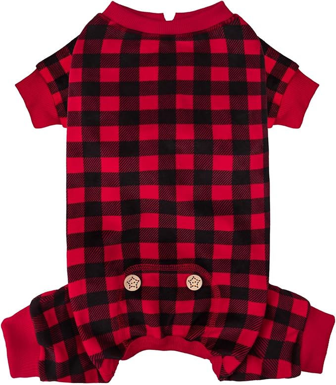 KYEESE Dog Pajamas Velvet Pets Onesie Comfy Pet Costume Soft Dogs Clothes Pet Jammies Red Buffalo Check Pet Pjs Stretchy Dog Pajamas for Small Dogs Warm Pets Outfit,L