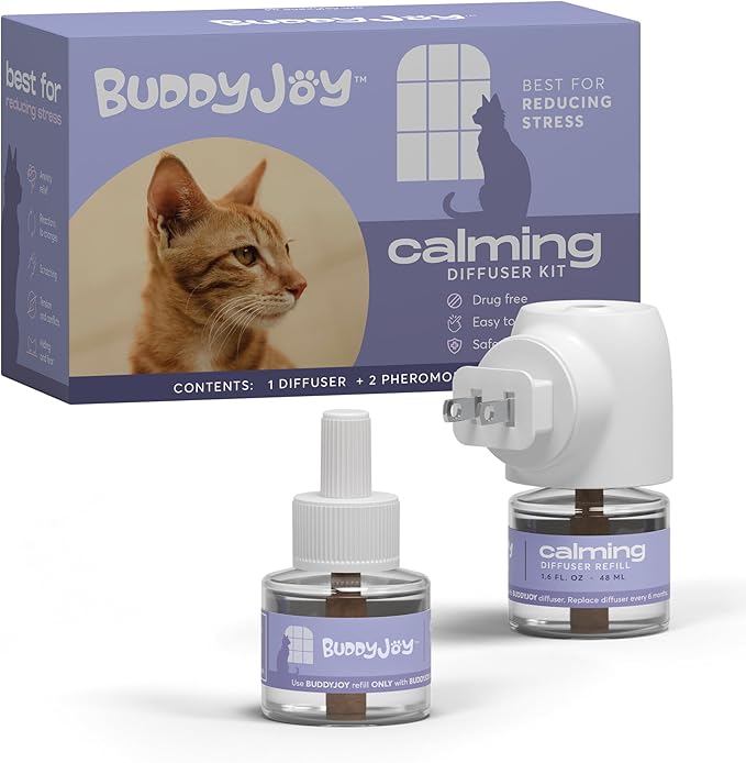 Cat Calming Diffuser Refills – Long-Lasting 30-Day Formula with Pheromones for Stress Relief, Relaxation, and Anxiety Reduction in Cats – (1 Diffuser + 2 Refills)