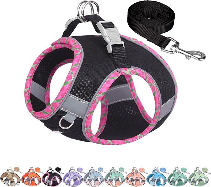 AIITLE Tiny Dog Harness - Lightweight Mesh Step-in Vest for Puppy, Reflective & Escape-Proof Design with High-Stick Magic Tape - Indoor/Outdoor Use for Chihuahua, Maltese, Shih Tzu(Black, XXXS)