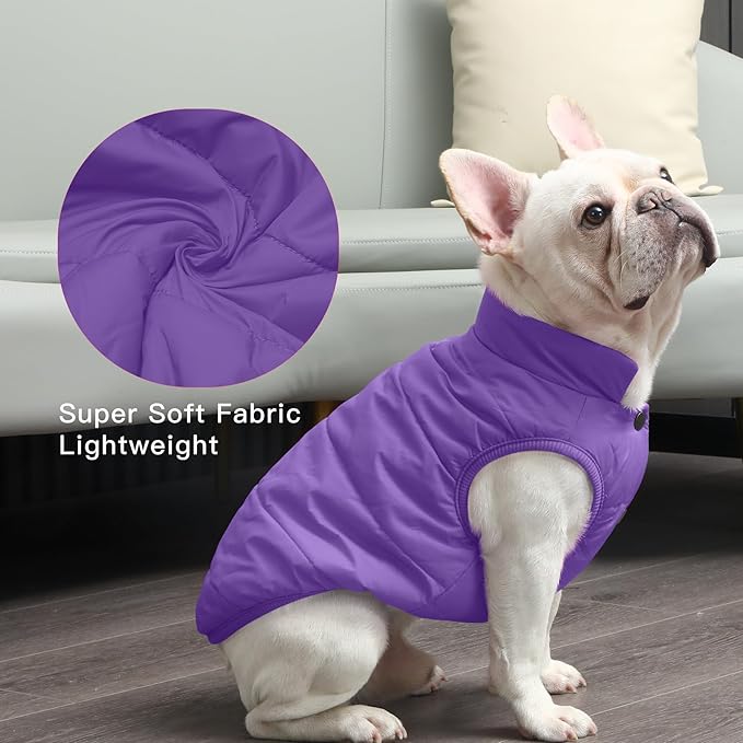 2 Layers Fleece Lined Warm Dog Jacket for Puppy Winter Cold Weather,Soft Windproof Small Dog Coat,Purple M