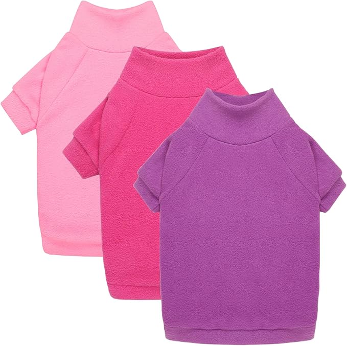 3 Pack Dog Sweater Fleece Pet Clothes Turtleneck Soft Warm Sweatshirt Dog Sweaters for Small Dogs Sweaters for Medium Dogs Boy Girl Pet(Pink+Hotpink+Purple,S/M)