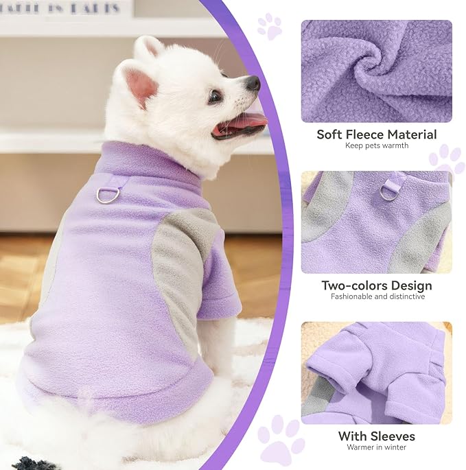Small Fleece Dog Sweater with Leash Ring Soft Warm Fall Winter Dog Clothes Cute Cat Apparel Puppy Sweaters Classic Pullover Doggy Sweatshirts Chihuahua Costumes Cat Outfits(Purple,M)