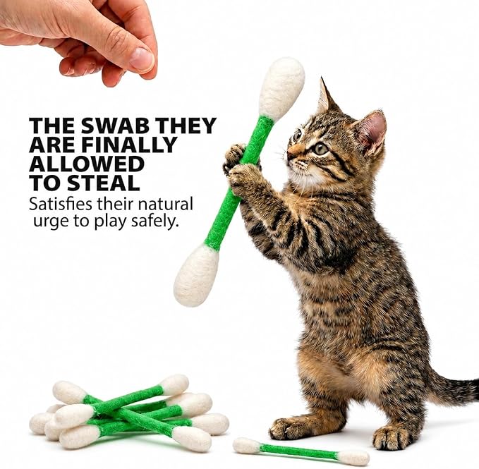 Glaciart One Swabs Cat Toys with Catnip - 12 Pk | Durable for Chew, Cute Cat Toys Interactive Kitty for Boredom, Exercise, & Play | Filled w/Organic Catnip for Anxiety & as Digestive Aid | Gift Idea