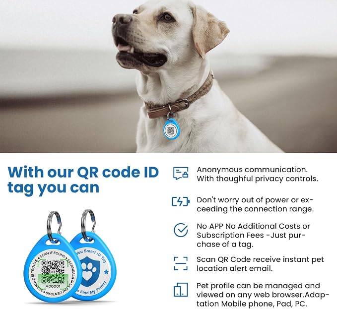 QR Code Dog Tags Personalized for Pets, Real-time Alerts, BLORGR