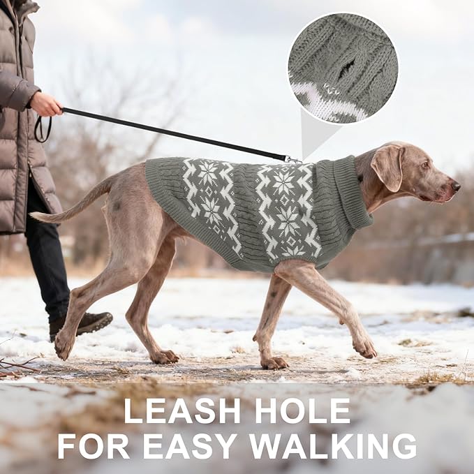 BEAUTYZOO Dog Christmas Sweater for Large Dogs Boy Girl,Thick Warm Winter Turtleneck Pullover Cable Knit Big Dog Sweaters Pitbull Labrador Golden Retriever Clothes Male Female Pet Jacket, Grey L