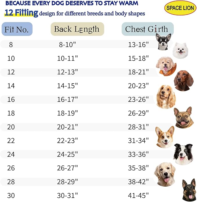 SPACE LION Dog Puffer Jacket, Down Winter Coat, Durable Outdoor Coat for Cold and Windy Conditions, Lightweight & Adjustable Fit Coats for Large Dogs,(Black, Size22/XL+)
