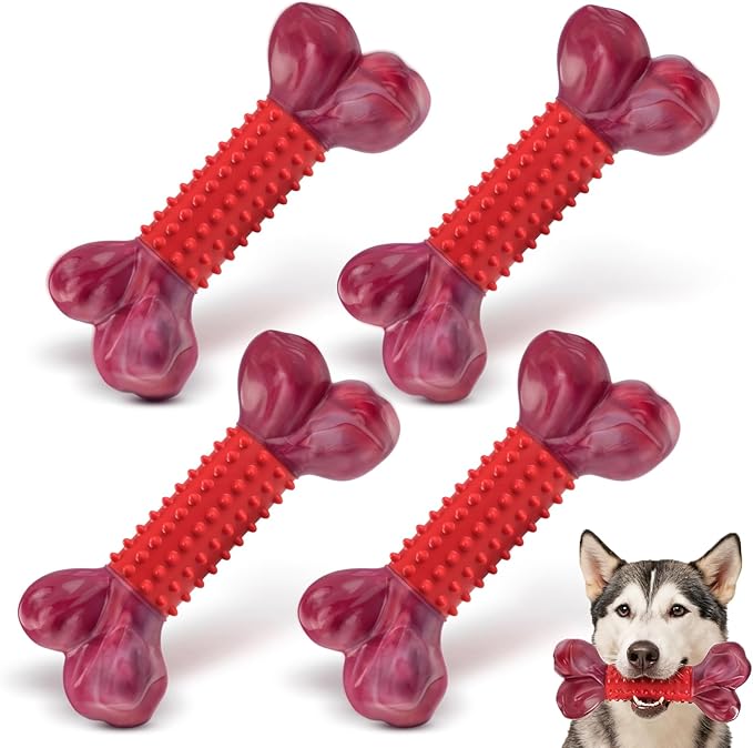 Apasiri Dog Toys for Aggressive Chewers with Beef Flavor: 4-Pack Dog Bones for Large Dogs, 8" Chew Toys Long-Lasting, Tough Nylon & Rubber Dogs Toys