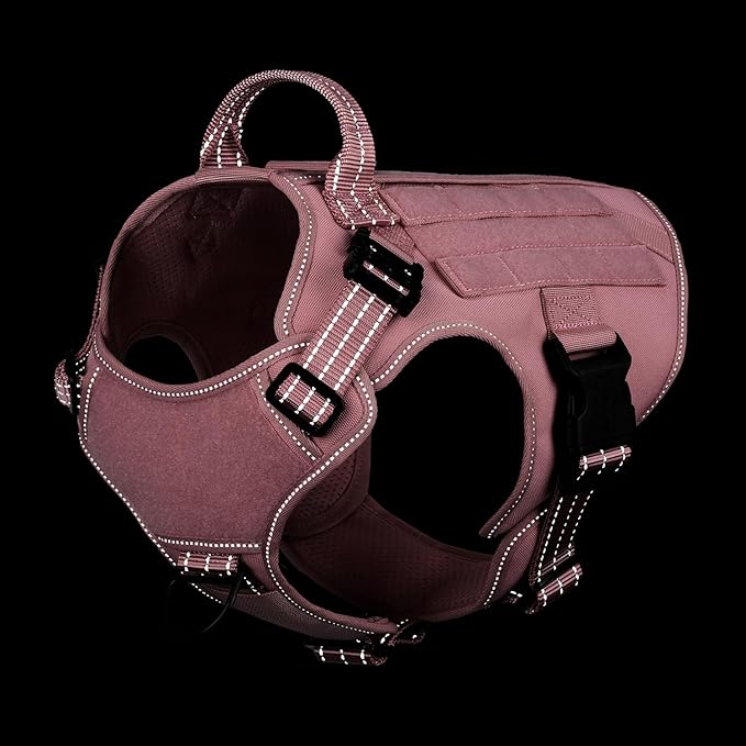 ICEFANG Tactical Dog Harness,Small Size, 2X Metal Buckle,Working Dog MOLLE Vest with Handle,No Pulling Front Leash Clip,Hook and Loop Panel (Pink, S (Pack of 1))