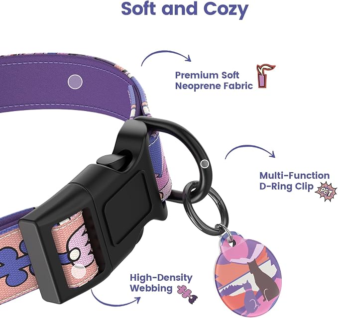 Dog Collar with QR Code ID Tag, Adjustable Pet Collar, Purple, S