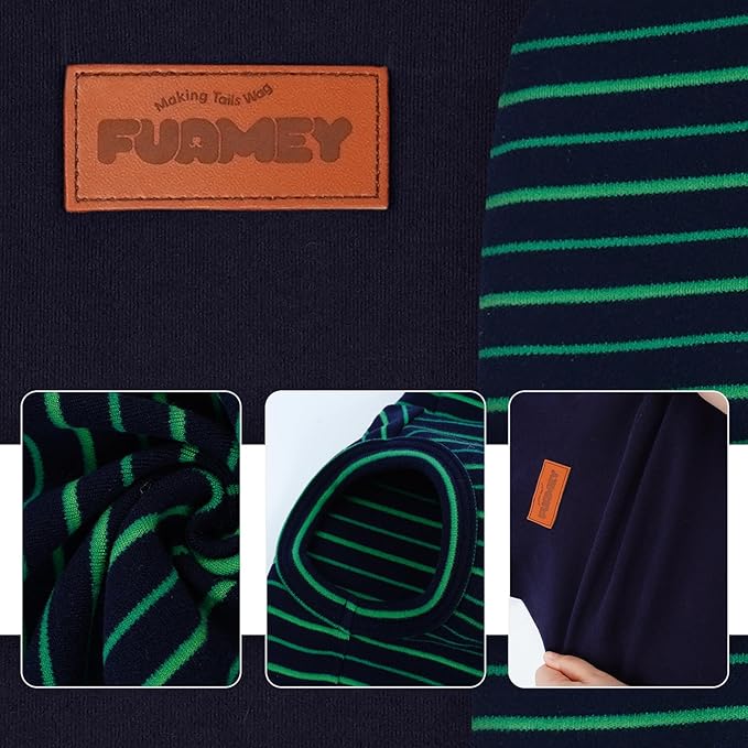 FUAMEY 2 Pack Dog Fleece Vest for Large Dogs,Shih Tzu Frenchie Stretchy Dog Sweatshirts Warm Dogs Pullover Winter Pet Sweaters with Leash Hole Puppy Turtleneck Sleeveless Green Stripes L