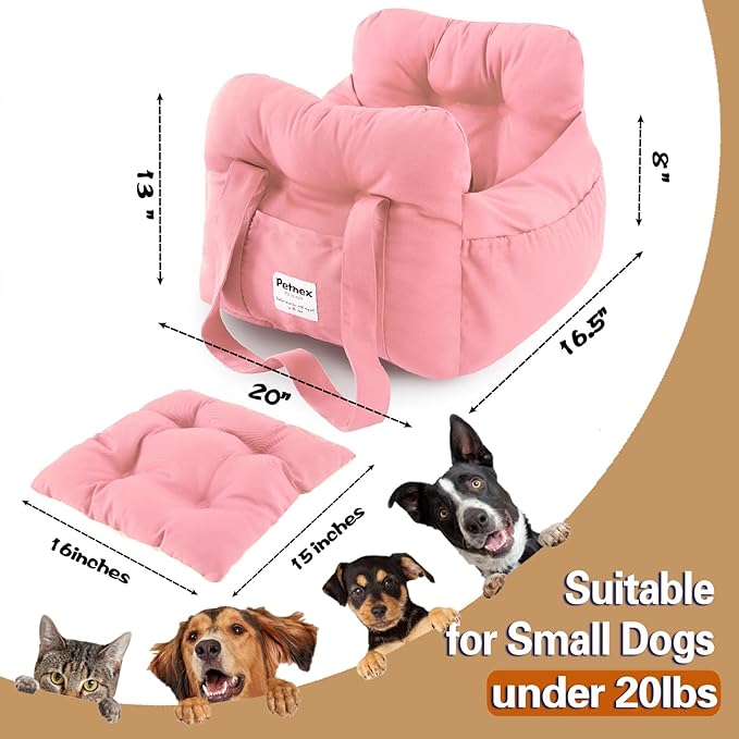 Dog Car Seat for Small Dogs, Portable Puppy Car Seat of Easy Installation, Fashionable Pet Carrier Bag with Large Pockets, Machine Washable Dog Booster Seat (Pink)