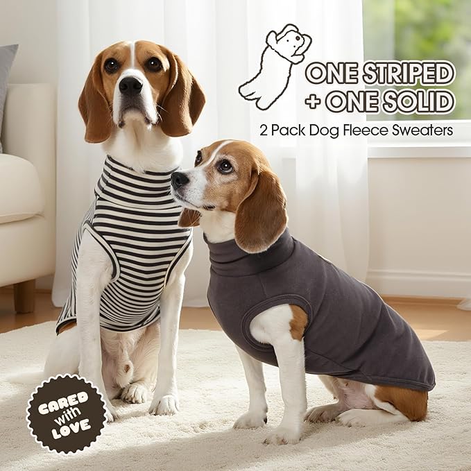 FUAMEY 2 Pack Dog Fleece Vest for Medium Dogs,Yorkshire Bichon Schnauzer Stretchy Dog Sweatshirts Warm Dogs Pullover Winter Pet Sweaters with Leash Hole Puppy Turtleneck Sleeveless Grey M
