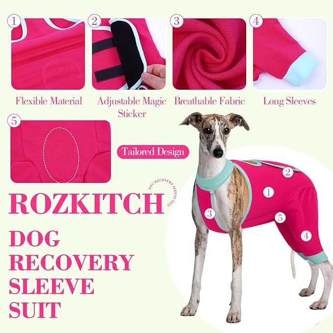 ROZKITCH Dog Surgery Leg Sleeve Rear Legs, Male Female Pet Prevent Licking Wound Elbow Knee Protector, Dog Recovery Suit Cone Collar Alternative Pants Shirt for Wound Heal Wrap Rosered S