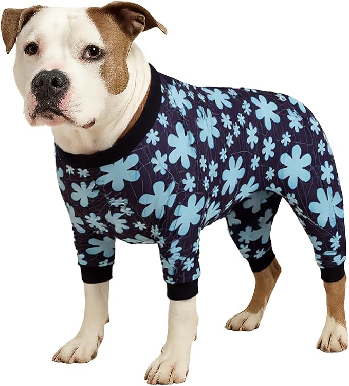 LovinPet Large Dogs Pajamas, Pet Anxiety Relief Shirt, Sun Protection Dog Onesie, Comfy Stretchy Fabric, Sage Print, Big Dog Surgery Recovery PJ's, Dog Party Apparel, Black XXL