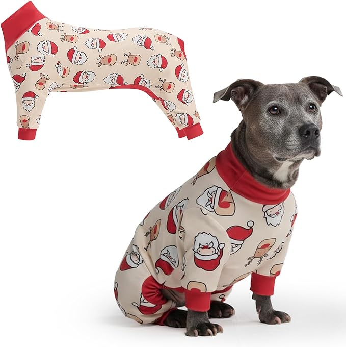 Spark Paws Dog Christmas Pajama, Dog Recovery Suit Male, Onesie, Ultra-Soft and 4-Way Stretch, for Small Medium and Large Breeds - Santa and Rudolph - 3XL