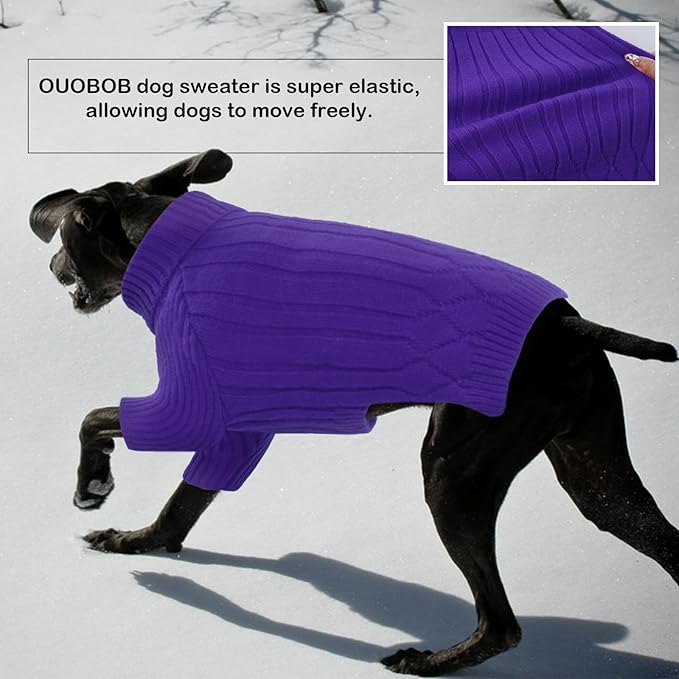 XL Dog Sweaters for Extra Large Dogs, Warm Winter Fall Dog Sweaters for Dog Girls Boys, Turtleneck Dog Knitwear, Doggie Christmas Sweater,Pet Sweatshirt Clothes Outfit Knit Labrador (Purple XL)