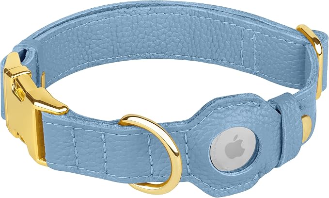 Leather Airtag Dog Collar - Soft Tracking Dog Collar with Apple AirTag Holder and Metal Buckle - Safety GPS Pet Collars for Small Medium Large Dogs Puppy Pink Red (Cornflower, M, 14"-18" Neck Fit)