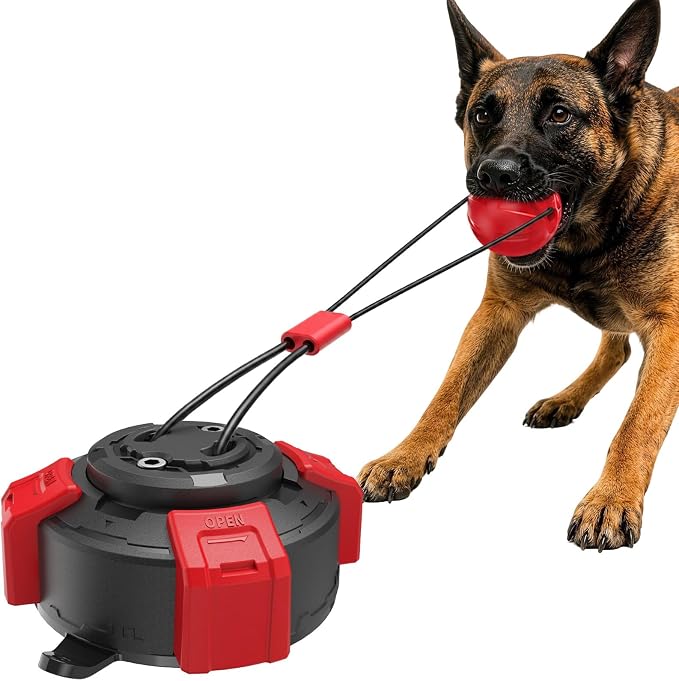 Dog Suction Cup Tug of War Toy, Interactive Self Play Dog Ball Toy with Chew Rope, Indestructible Bite Resistant Pet Training Tug Toy for Small Medium Large Dogs (Black red)
