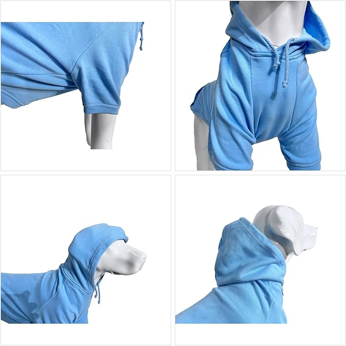 Lovelonglong Blank Basic Hoodie Sweatshirt for Dogs 100% Cotton Fits Small Medium Dachshund Large Dog Sky-Blue XXL