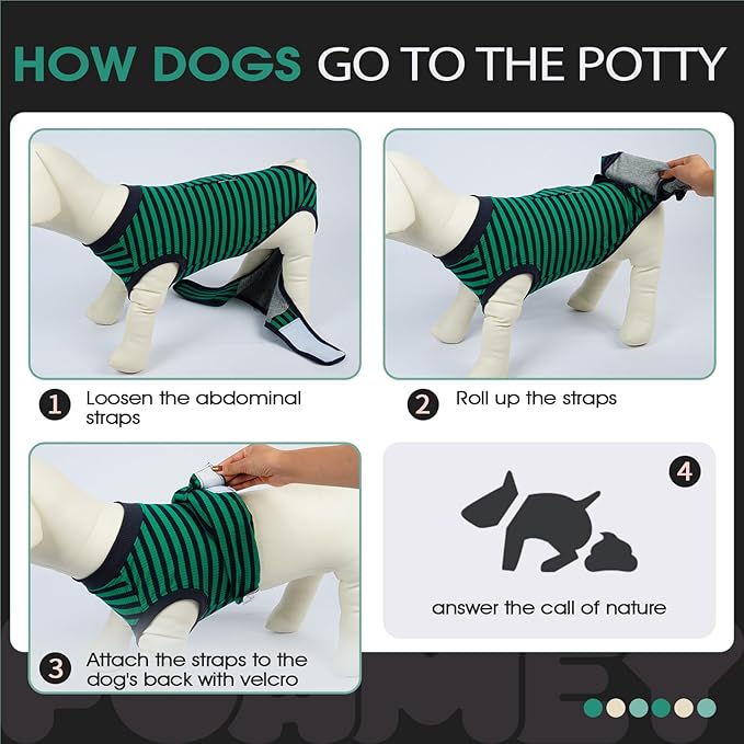 FUAMEY Recovery Suit for Dogs After Surgery,Soft Breathable Dog Bodysuit E-Collar & Cone Alternative Surgical Suit,Male Female Dog Neuter Spay Suits Anti Licking Wounds Onesie Green Black Stripes XL