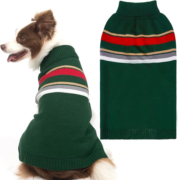 PAWCHIE Dog Sweater - Warm Turtleneck Thick Dog Clothes with Leash Hole, Stretchy Knitted Outfit for Small to Large Doggy Puppy Cat, Green XL