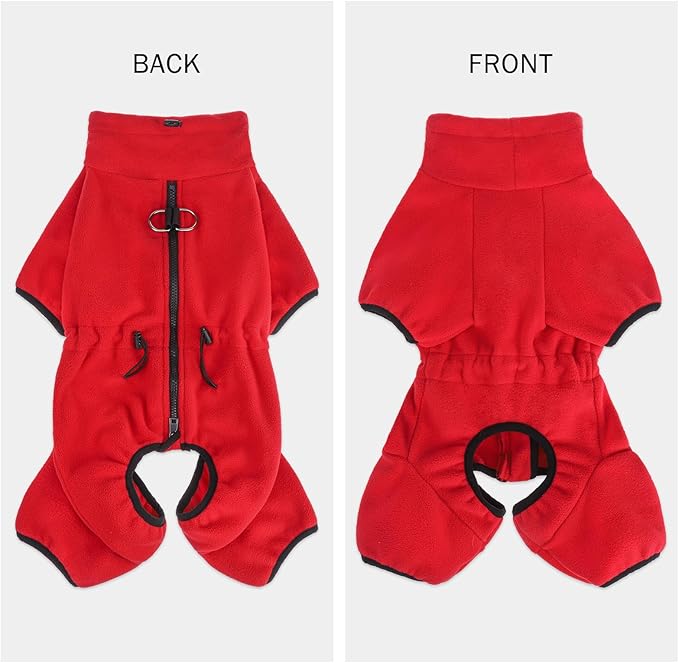SCENEREAL Fleece Dog Coat Sweaters with Harness Built in, Soft Pullover Dog Pajamas with Zip Boys Girls, Christmas Cold Weather Pet Jacket Clothes Outfits for Puppy Small Medium Large Dogs, Red SM