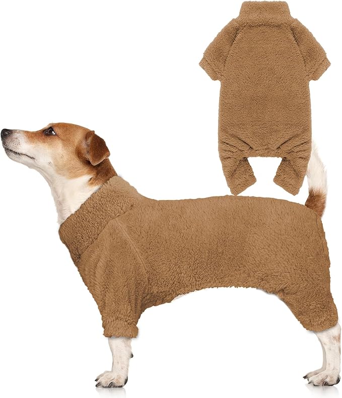 Fuzzy Dog Pajamas Turtleneck Pet Clothes Warm Soft Cozy Lightweight Pet Pjs Dog Sweaters for Medium Dogs(Coffee-M)