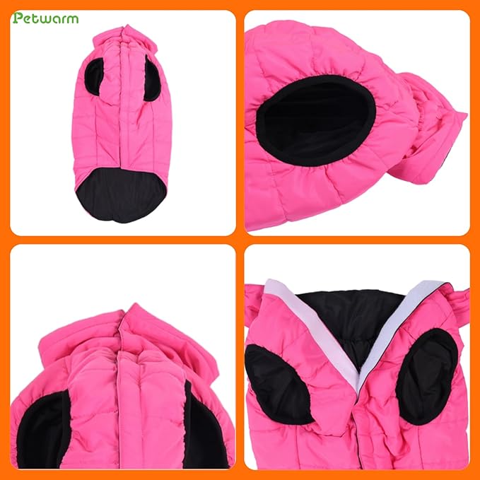 PetWarm Reversible Dog Winter Coat, Windproof Dog Puffer Vest, Soft Vest for Dogs with Hook-and-Loop Strap for Easy Dressing, Waterproof Coat for Dogs with Adjustable Fit, Pink, 2XL