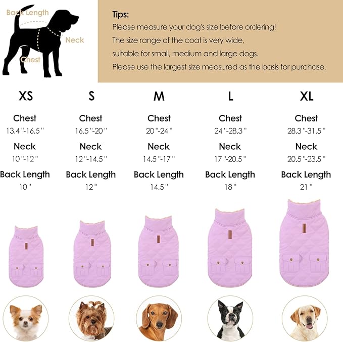 Dog Winter Jacket for Extra-Large Dogs, Pet Windproof Cold Weather Coats, Pets Clothes Snow Jacket, Golden Retriever, Labrador Retriever, Husky, Lilac XL