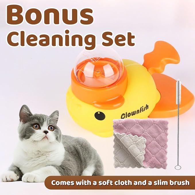Interactive Clownfish Dog Treat Dispenser Toy with Spinning Tail, Puzzle Slow Feeder for Dogs & Cats, Treat Dispensing Food Puzzle Feeder, Includes Cleaning Cloth & Brush (Pink)