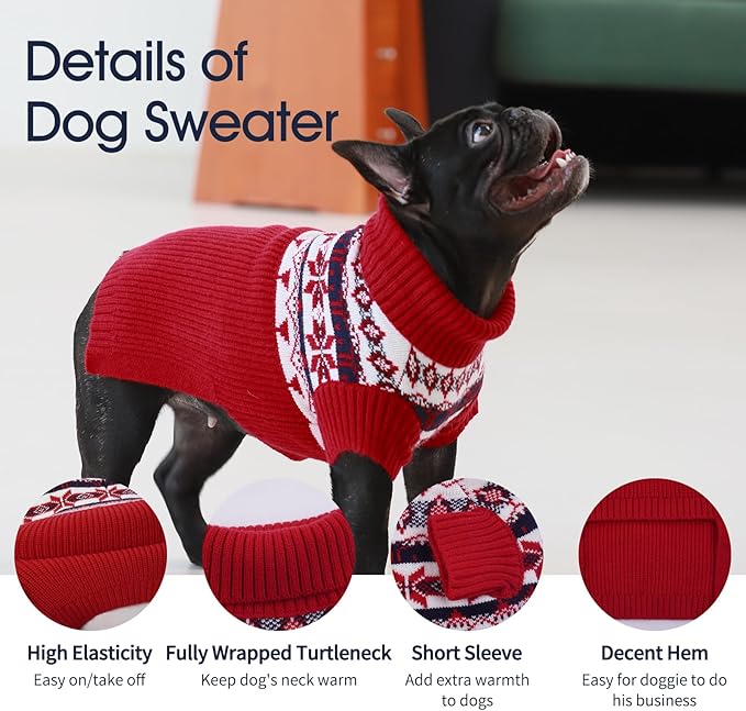 IECOii Extra Large Dog Sweater,XXXXL Dog Sweater Larged Size Dog,4XL Big Dog Sweater Turtleneck Knitwear Dog Cold Weather Sweater,Girl and Boy Red Dog Sweater for Doberman, Great Dane,XXXX-Large