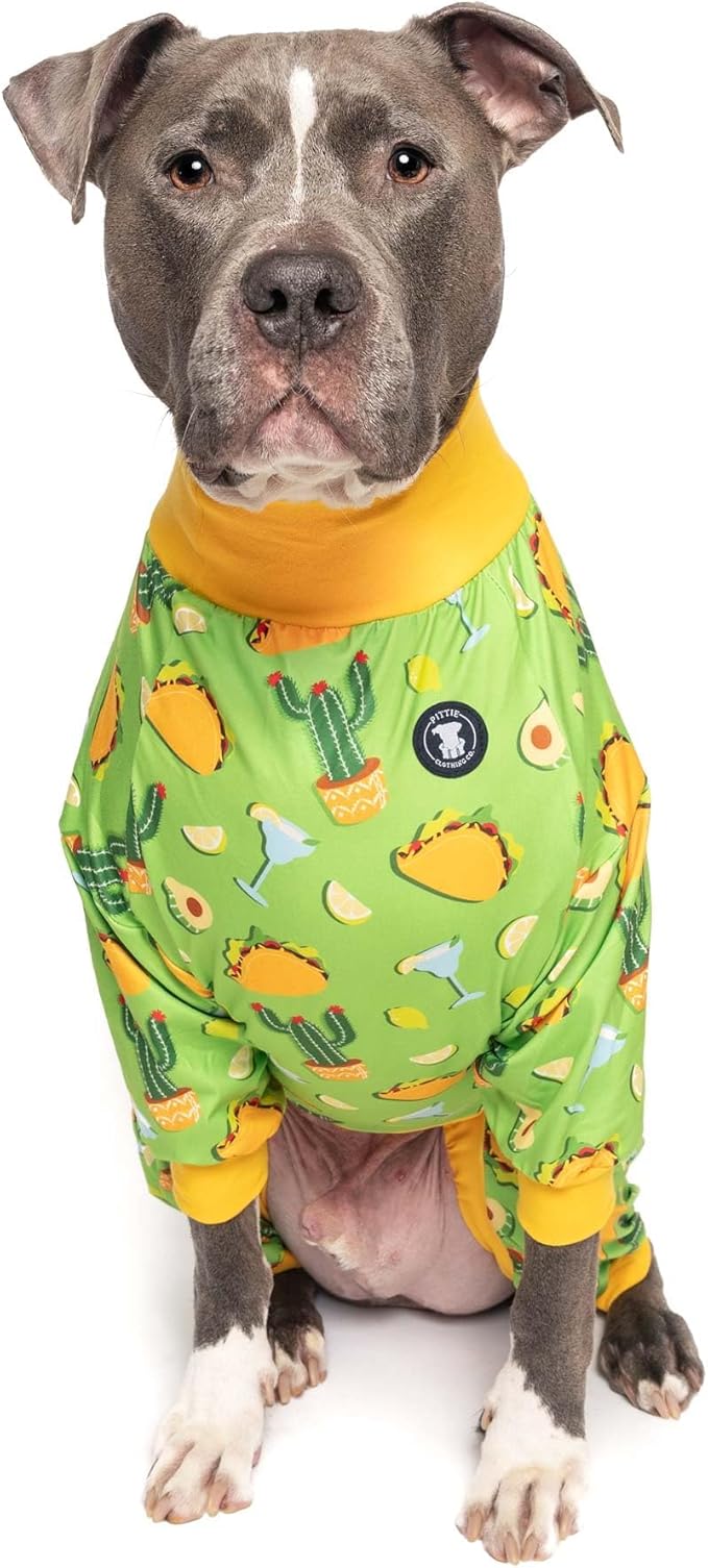 Pittie Clothing Pit Bull Dog Pajamas – Full Coverage Dog Onesie, Soft Pajama Outfit for Medium, Large, XL & XXL Breeds