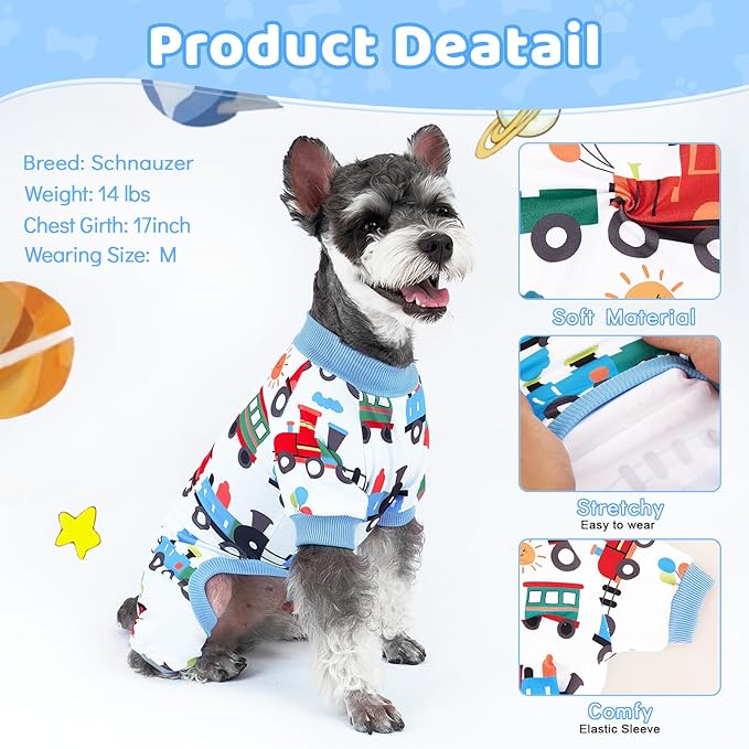 XPUDAC 4 Pieces Dog Pajamas Soft Puppy Pjs Stretchable Boy Doggie Clothes for Small Medium Dogs Cat Pet Outfits, L