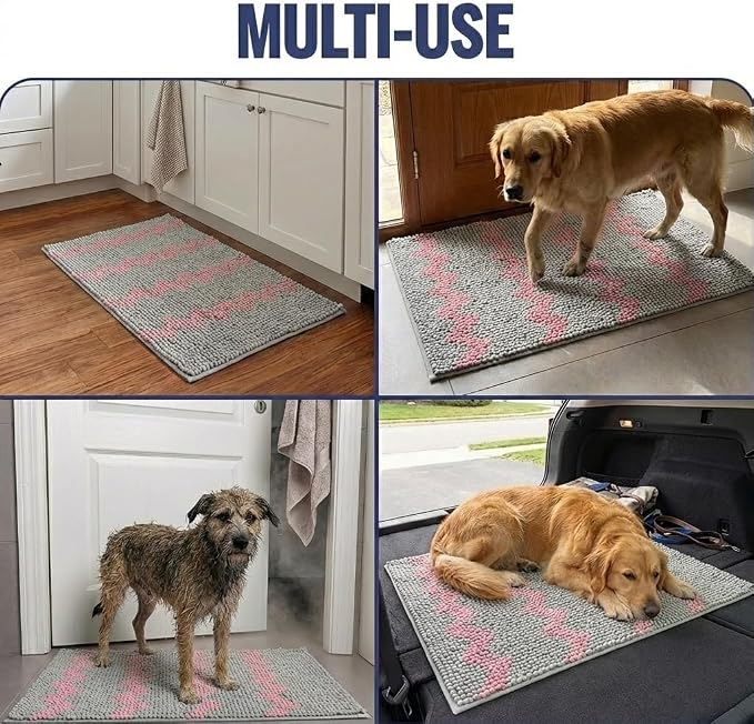 Muddy Mat® Super Absorbent Loop-Thread Chenille Dog Door Mat for Muddy Paws – Non-Slip, Machine Washable Indoor Entry Rug, Quick-Dry Pet Mat for Entryway – Pink Chevron 19"x30"