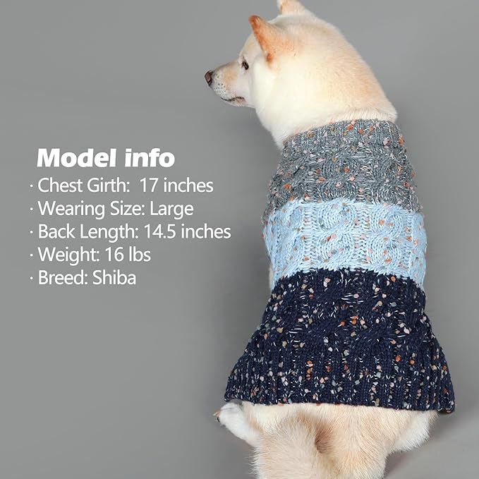 KYEESE Dog Sweater Color Block with Fuzzy Thread Knitted Turtleneck Knitwear with dots in a Variety of Colors Dog Sweater for Large Dogs Fall Winter Dogs Clothes, Navyblue, XXL