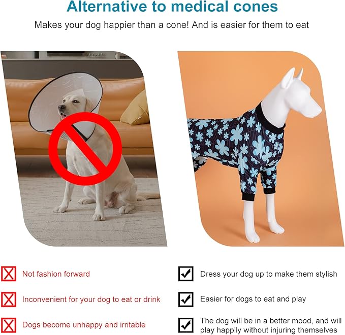 LovinPet Big Dog Onesies, Pet Anxiety Relief Shirt, Sun Protection Dog Onesie, Comfy Stretchy Fabric, Sage Print, Big Dog Surgery Recovery PJ's, Dog Party Apparel, Black L