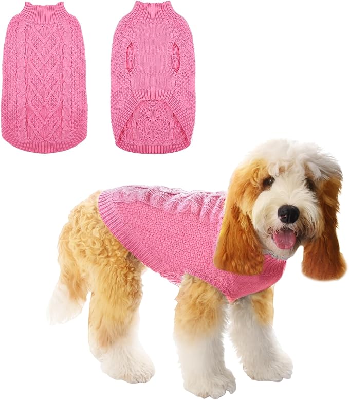 TONY HOBY Small Dog Sweaters Knitted Warm Dog Sweatshirt, Doggy Winter Coat Puppy Cold Weather Pullover Classic Knitwear Doggie Sweater, Thick Warm Winter Pet Clothes (L, Pink)